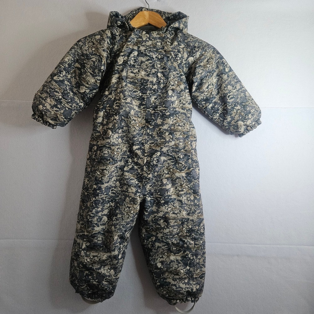 Wheat Kids Camo Print Snowsuit Grey Tan Waterproof Recycled Fleece Lined 3Y
